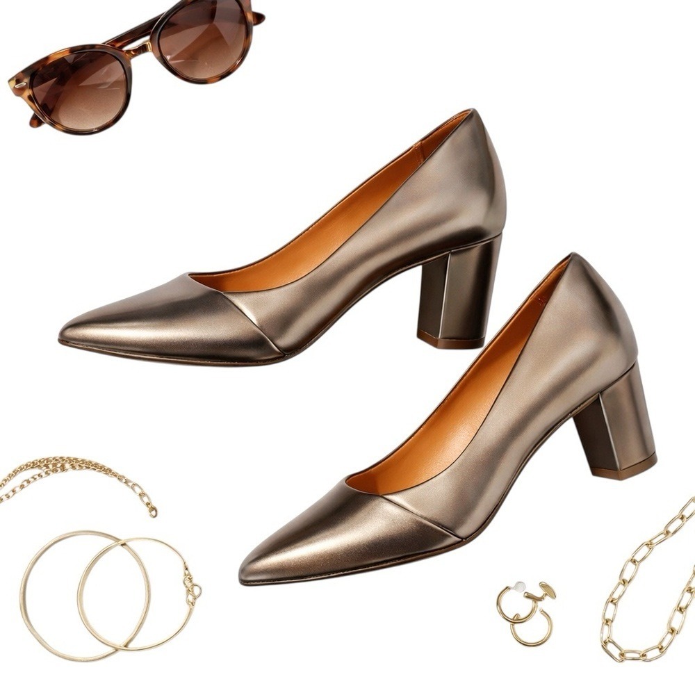 Cole Haan Grand OS Bronze Metallic Leather Block Heel Pumps Womens Size 7 Shoes
